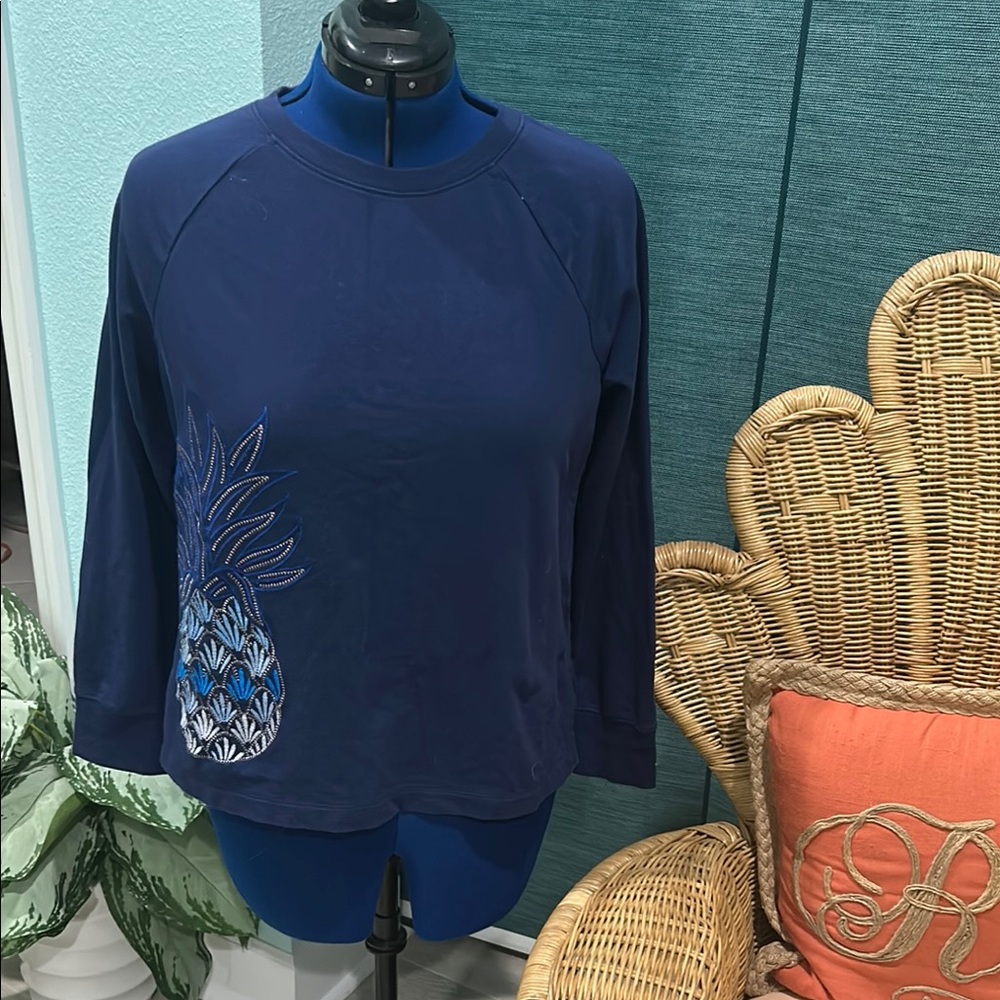 Tommy Bahama Blue Embellished Fitted Sweatshirt